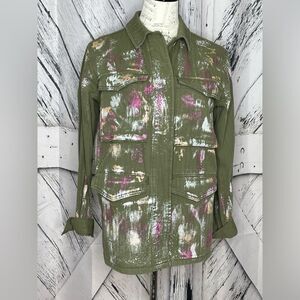 Topshop Foil Paint Jacket Army Green 4